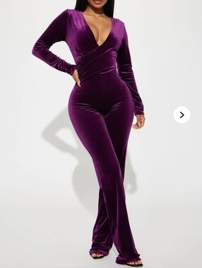 Plunge Velvet Jumpsuit in Deep Purple